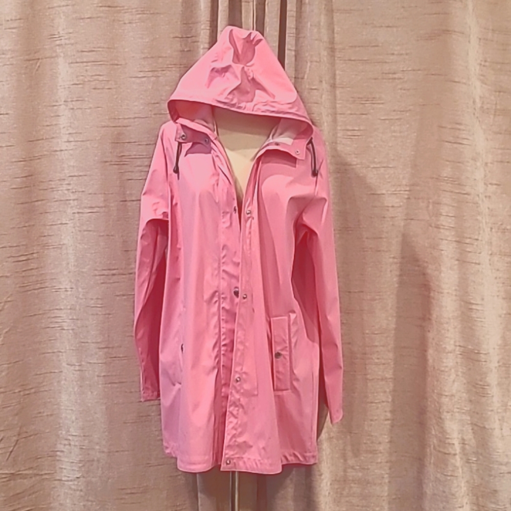 Soaked in Luxury pink long raincoat NWT szM w/hoodie